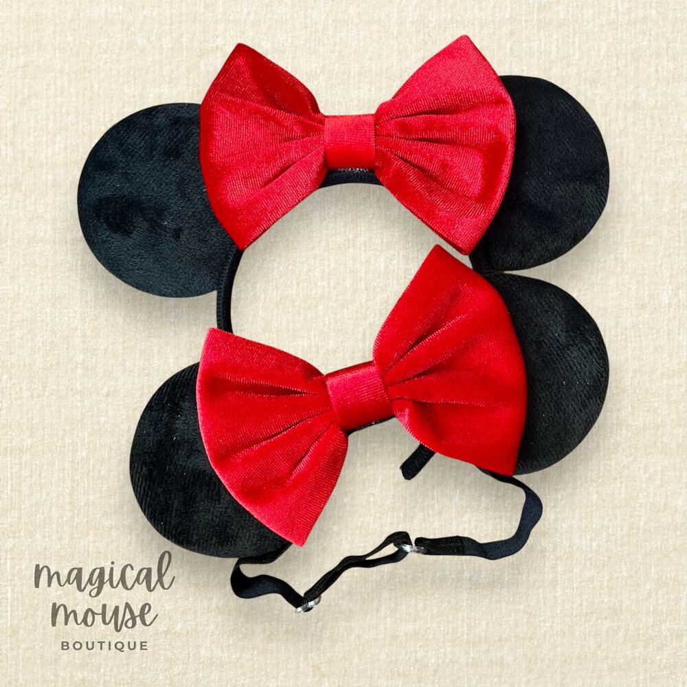 Black & Red Velvet Mommy & Me Minnie Ears | Disney-Inspired Mouse Ears Set
